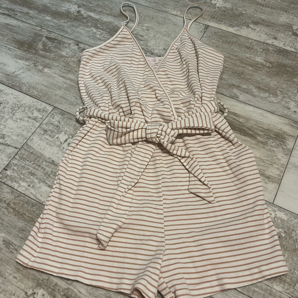 Pink Lily Striped Romper with Belt